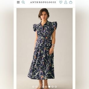 Anthropologie Ruffled Floral Shirt Dress